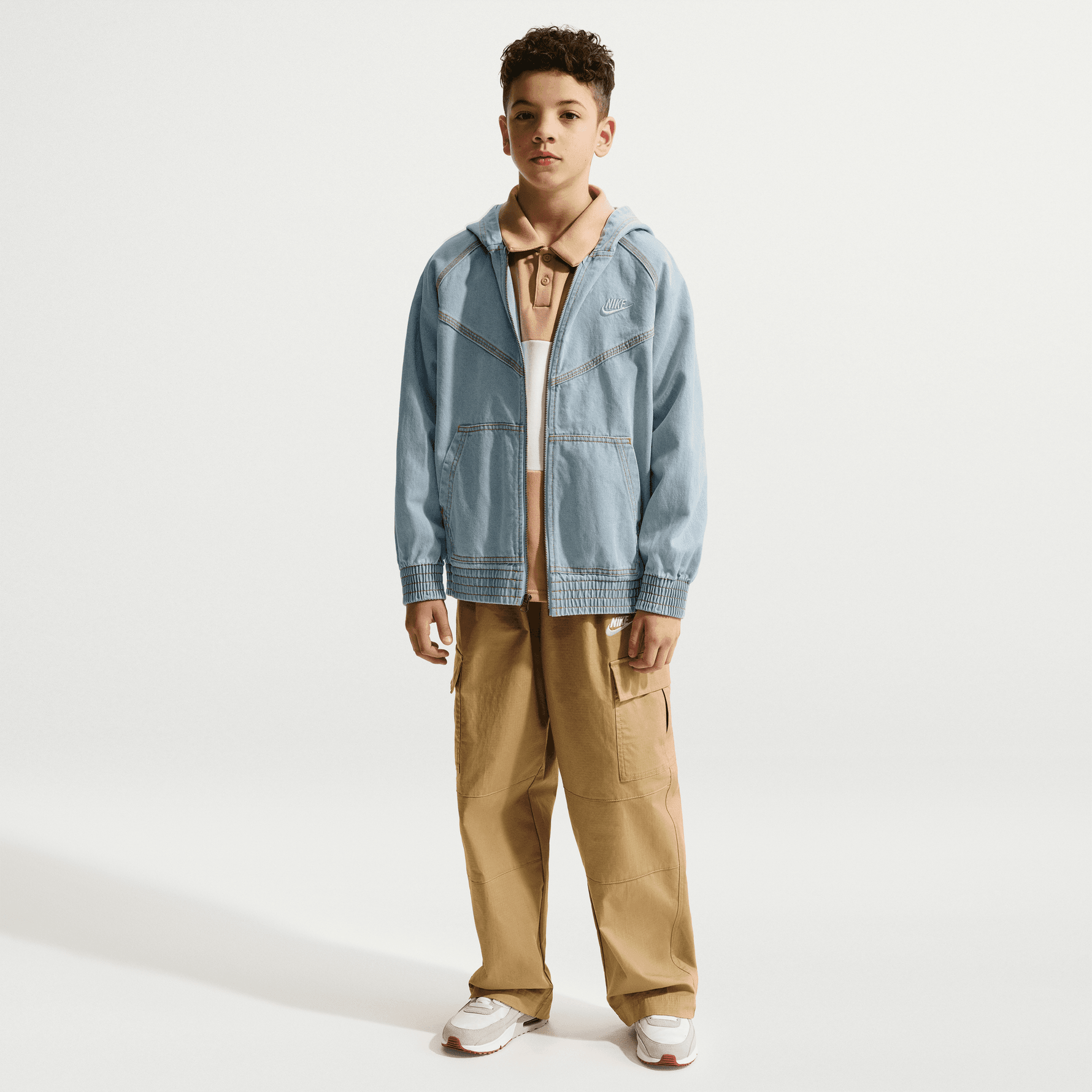 NIKE SPORTSWEAR COLLECTION BIG KIDS' FULL-ZIP HOODED DENIM JACKET